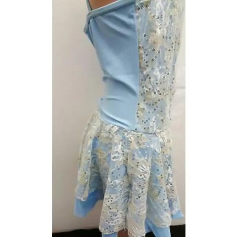 Pre-Owned Dance Costume Weissman 6008 Medium Child Blue Lyrical Sequin